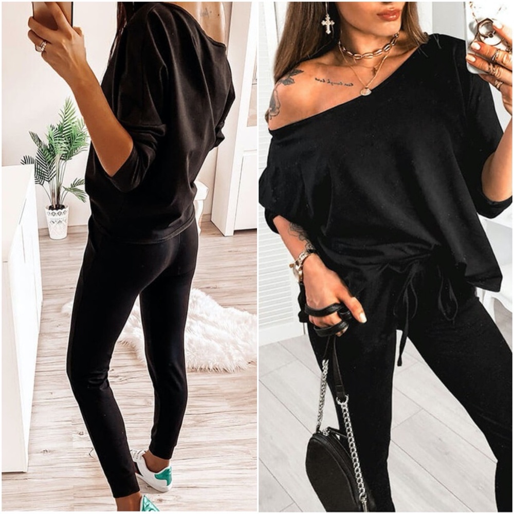One shoulder 2 piece lounge set - WINE - Picture 5 of 5